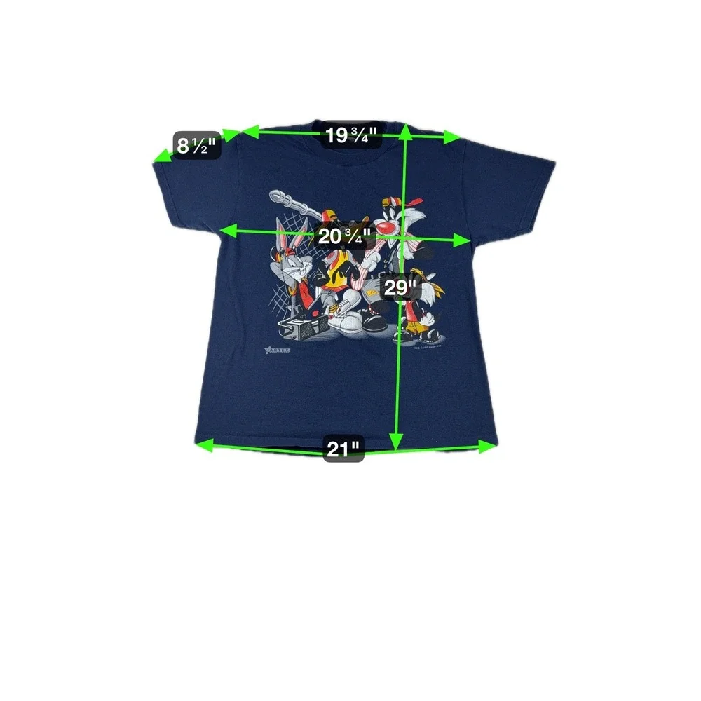 Vintage 1993 Looney Tunes‎ Artex T-Shirt Navy Blue Hip Hop Bugs Bunny Daffy Duck